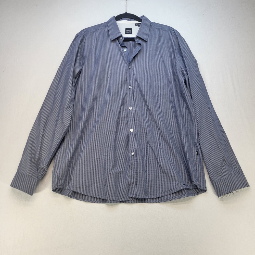 Hugo Boss Button Up Shirt Mens XL Blue Stripe Regular Fit Lorenzo Long Sleeve